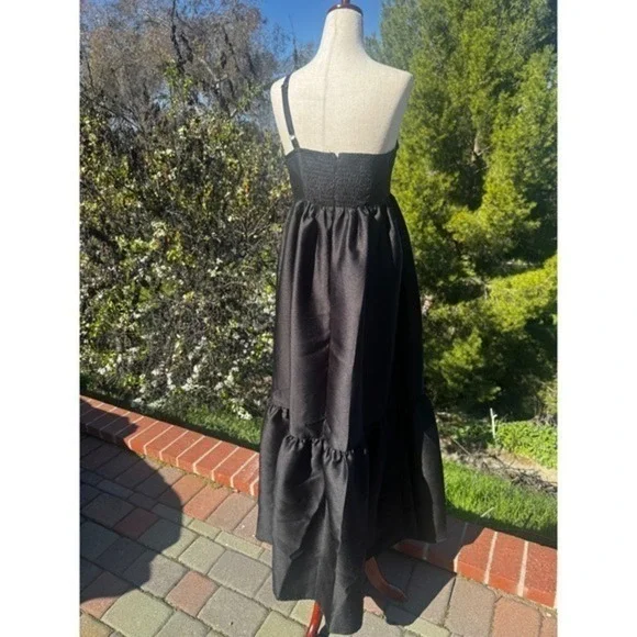 Petal and Pup Bettina Black One Shoulder Bow Maxi Dress Ruffle Hem Formal Size M - Picture 3 of 8